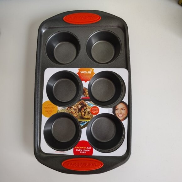Rachael Ray Nonstick Bakeware Oven Lovin’ 6-Cup Muffin Pan | Easy Grip Handles - Picture 4 of 5